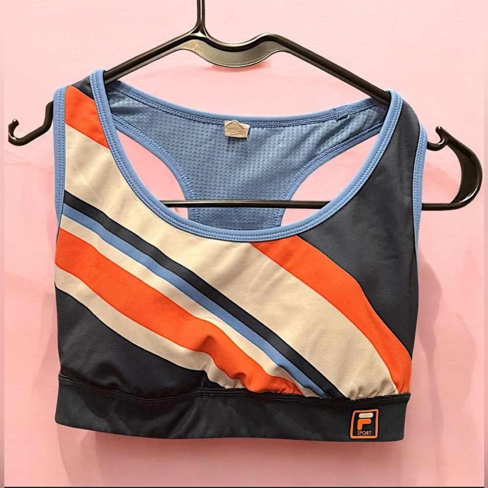 Fila Navy and Orange Striped Sports Bra MEDIUM